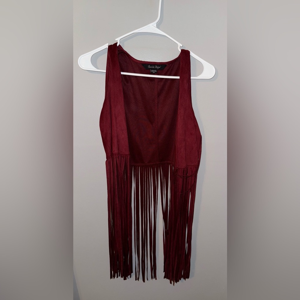 Maroon fringe vest